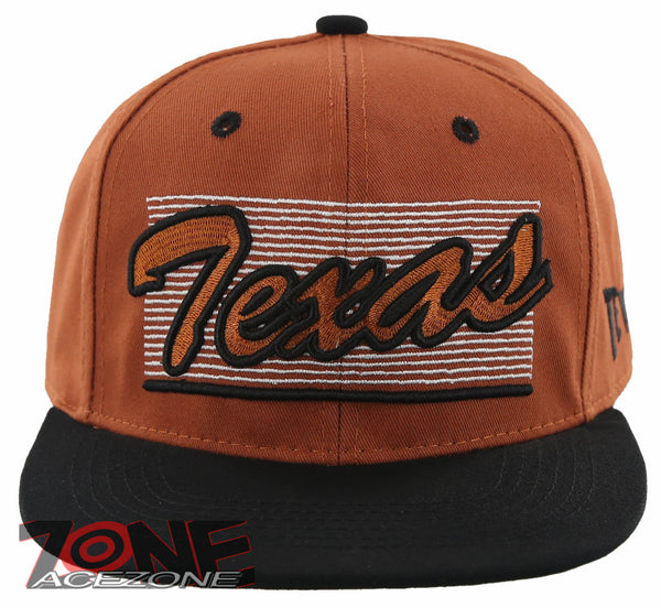 NEW! FLAT BILL TEXAS TX STATE USA SNAPBACK BALL CAP HAT ORANGE