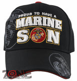 NEW! PROUD TO HAVE AN US MARINE SON BASEBALL CAP HAT BLACK