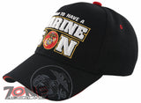 NEW! PROUD TO HAVE AN US MARINE SON BASEBALL CAP HAT BLACK