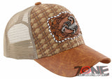 NEW! STRAW MESH METAL SCORPION FAUX LEATHER BALL CAP HAT TAN