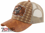 NEW! STRAW MESH METAL SCORPION FAUX LEATHER BALL CAP HAT TAN