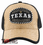 NEW! STRAW MESH TEXAS STAR BALL CAP HAT BLACK