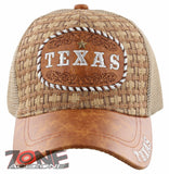 NEW! STRAW MESH TEXAS STAR FAUX LEATHER BALL CAP HAT TAN