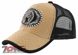 NEW! STRAW MESH METAL HORSESHOE BALL CAP HAT BLACK