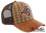 NEW! STRAW MESH METAL HORSESHOE FAUX LEATHER BALL CAP HAT BROWN