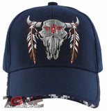 NEW! NATIVE PRIDE INDIAN AMERICAN SKULL FEATHERS BASEBALL CAP HAT NAVY