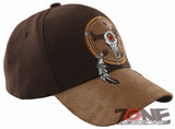 NEW! NATIVE PRIDE BUFFALO SKULL FEATHERS FAUX LEATHER BASEBALL CAP HAT BROWN
