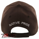 NEW! NATIVE PRIDE BUFFALO SKULL FEATHERS FAUX LEATHER BASEBALL CAP HAT BROWN