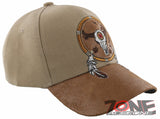 NEW! NATIVE PRIDE BUFFALO SKULL FEATHERS FAUX LEATHER BASEBALL CAP HAT TAN