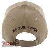 NEW! NATIVE PRIDE BUFFALO SKULL FEATHERS FAUX LEATHER BASEBALL CAP HAT TAN