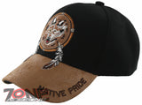 NEW! NATIVE PRIDE WOLF FEATHERS FAUX LEATHER BASEBALL CAP HAT BLACK