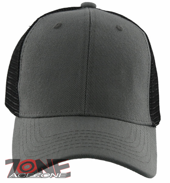 NEW! PLAIN SOLID MESH SNAPBACK BASEBALL CAP HAT BLACK GRAY