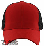 NEW! PLAIN SOLID MESH SNAPBACK BASEBALL CAP HAT BLACK RED