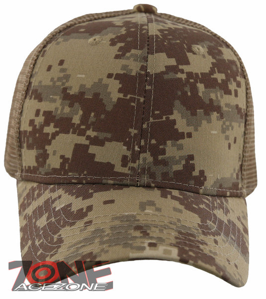 NEW! PLAIN SOLID MESH SNAPBACK BASEBALL CAP HAT TAN DIGITAL TAN CAMO