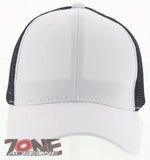 NEW! PLAIN SOLID MESH SNAPBACK BASEBALL CAP HAT BLACK WHITE
