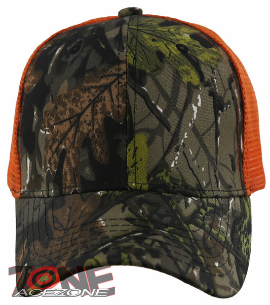 NEW! PLAIN SOLID MESH SNAPBACK BASEBALL CAP HAT ORANGE FOREST CAMO