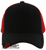 NEW! PLAIN SOLID MESH SNAPBACK BASEBALL CAP HAT RED BLACK