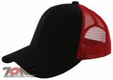 NEW! PLAIN SOLID MESH SNAPBACK BASEBALL CAP HAT RED BLACK