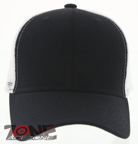 NEW! PLAIN SOLID MESH SNAPBACK BASEBALL CAP HAT WHITE BLACK