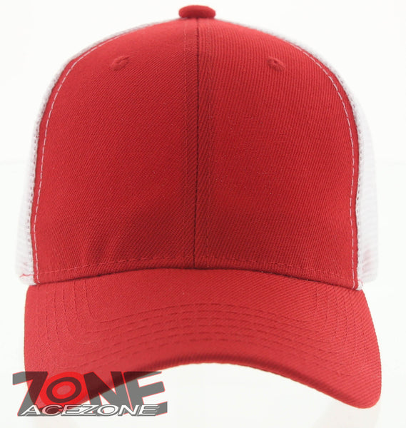 NEW! PLAIN SOLID MESH SNAPBACK BASEBALL CAP HAT WHITE RED