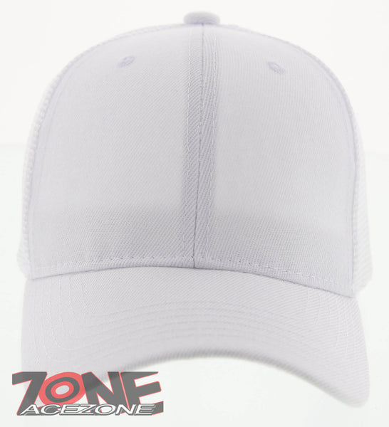 NEW! PLAIN SOLID MESH SNAPBACK BASEBALL CAP HAT ALL WHITE