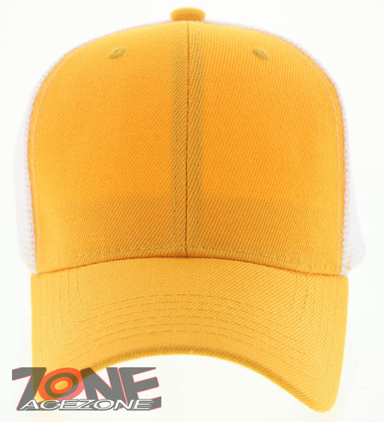 NEW! PLAIN SOLID MESH SNAPBACK BASEBALL CAP HAT WHITE YELLOW