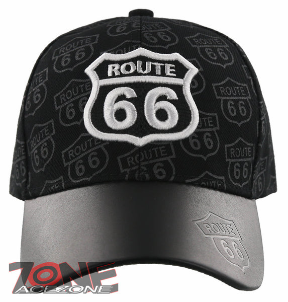 NEW! US ROUTE 66 THE MOTHER ROAD USA FAUX LEATHER BALL CAP HAT BLACK
