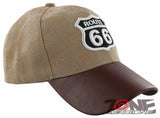 NEW! US ROUTE 66 THE MOTHER ROAD USA FAUX LEATHER BALL CAP HAT TAN