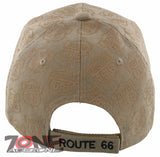 NEW! US ROUTE 66 THE MOTHER ROAD USA FAUX LEATHER BALL CAP HAT TAN