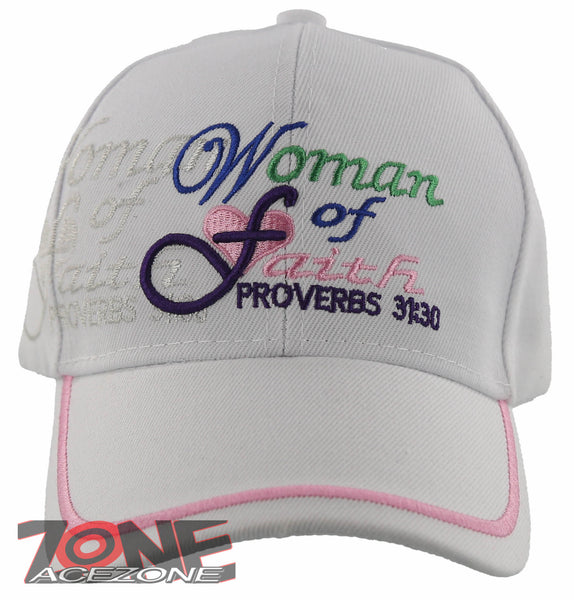 WOMAN OF FAITH PROVERBS 31:30 JESUS CHRISTIAN BASEBALL CAP HAT WHITE