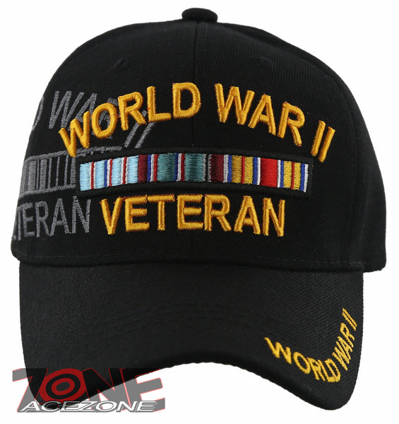 NEW! WORLD WAR II 1941-1945 VETERAN MILITARY BASEBALL CAP HAT BLACK