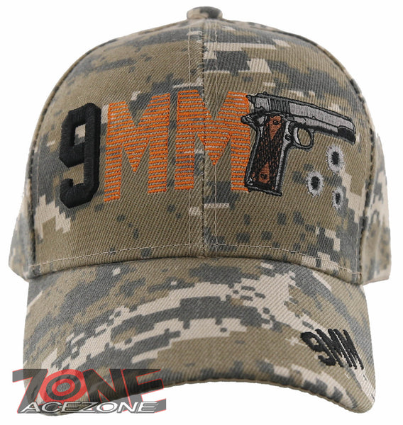 NEW! 9MM PISTOL GUN SIDE 9MM BASEBALL CAP HAT ACU CAMO