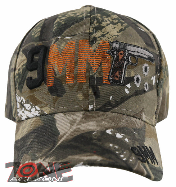 NEW! 9MM PISTOL GUN SIDE 9MM BASEBALL CAP HAT FOREST CAMO
