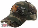 NEW! 9MM PISTOL GUN SIDE 9MM BASEBALL CAP HAT GREEN CAMO