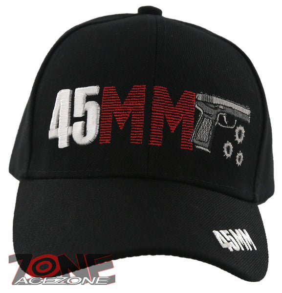 NEW! 45MM PISTOL GUN SIDE 45MM BASEBALL CAP HAT BLACK
