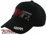 NEW! 45MM PISTOL GUN SIDE 45MM BASEBALL CAP HAT BLACK