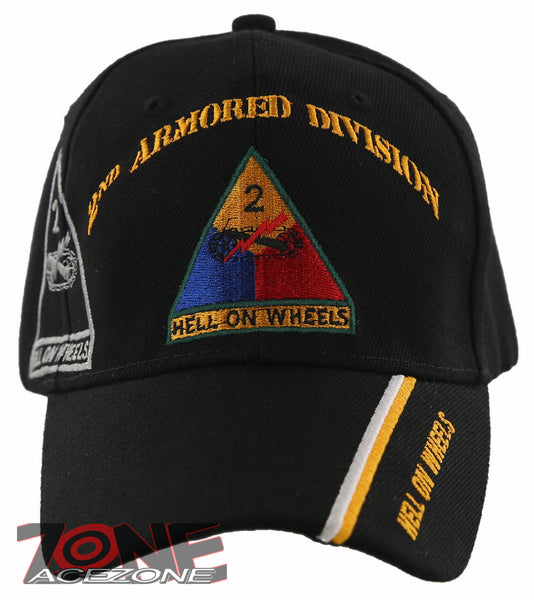 NEW! US ARMY 2ND ARMORED DIVISION HELL ON WHEELS SIDE LINE CAP HAT BLACK