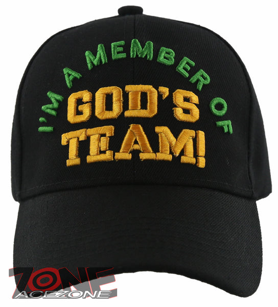 I'M A MEMBER OF GOD'S TEAM! JESUS CHRISTIAN BALL CAP HAT BLACK
