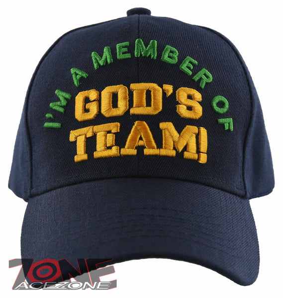 I'M A MEMBER OF GOD'S TEAM! JESUS CHRISTIAN BALL CAP HAT NAVY