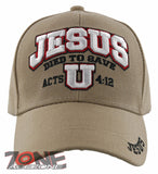 JESUS DIED TO SAVE U ACTS 4:12 CHRISTIAN BALL CAP HAT TAN