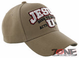 JESUS DIED TO SAVE U ACTS 4:12 CHRISTIAN BALL CAP HAT TAN