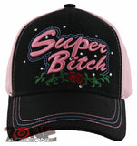 NEW! SUPER BITCH ROSE BALL CAP HAT PINK BLACK