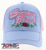 NEW! SUPER BITCH ROSE BALL CAP HAT PINK SKY BLUE