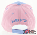 NEW! SUPER BITCH ROSE BALL CAP HAT PINK SKY BLUE