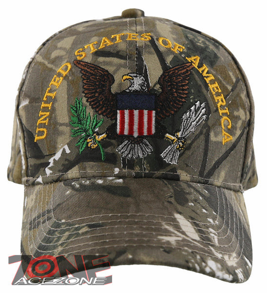 NEW! USA UNITED STATES OF AMERICA EAGLE BALL CAP HAT FOREST CAMO