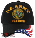 NEW! US ARMY RETIRED SIDE FLAG BALL CAP HAT BLACK