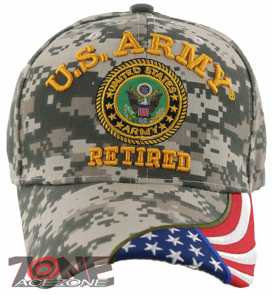 NEW! US ARMY RETIRED SIDE FLAG BALL CAP HAT ACU CAMO