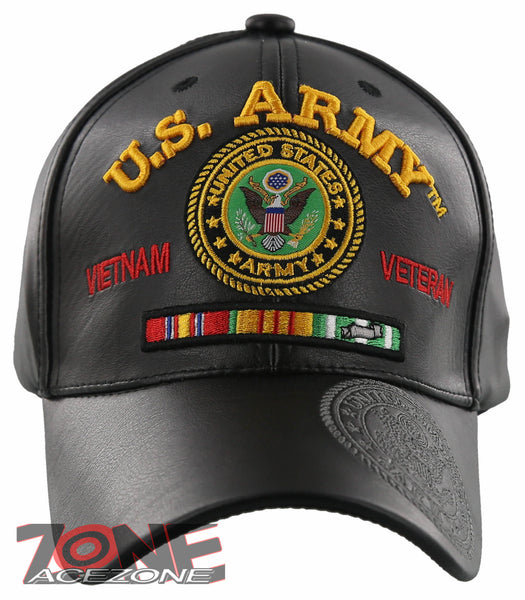 NEW! US ARMY VIETNAM VETERAN FAUX LEATHER BALL CAP HAT BLACK