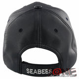 NEW! US NAVY USN SEABEES FAUX LEATHER BALL CAP HAT NAVY
