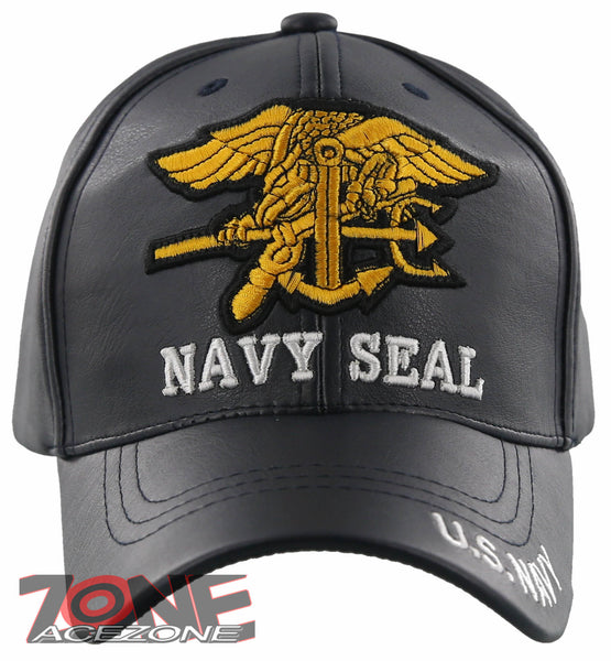 NEW! US NAVY SEAL USN FAUX LEATHER BALL CAP HAT NAVY